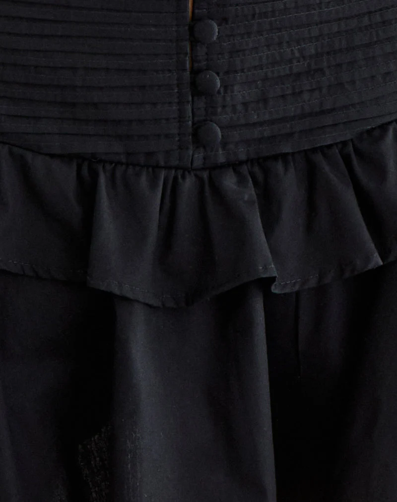 Alna V-Taillen-Skort mit Rüschen aus Popeline, schwarz