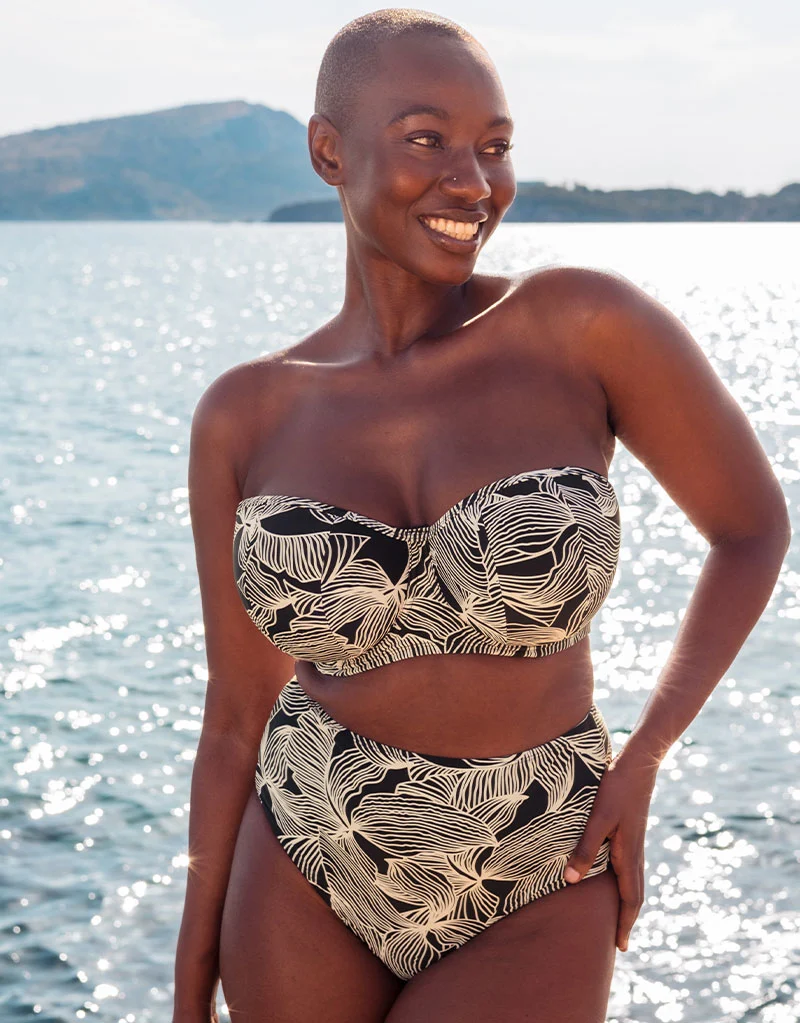 Curvy Kate Ripple Reef Bandeau Bikini Top Black Print