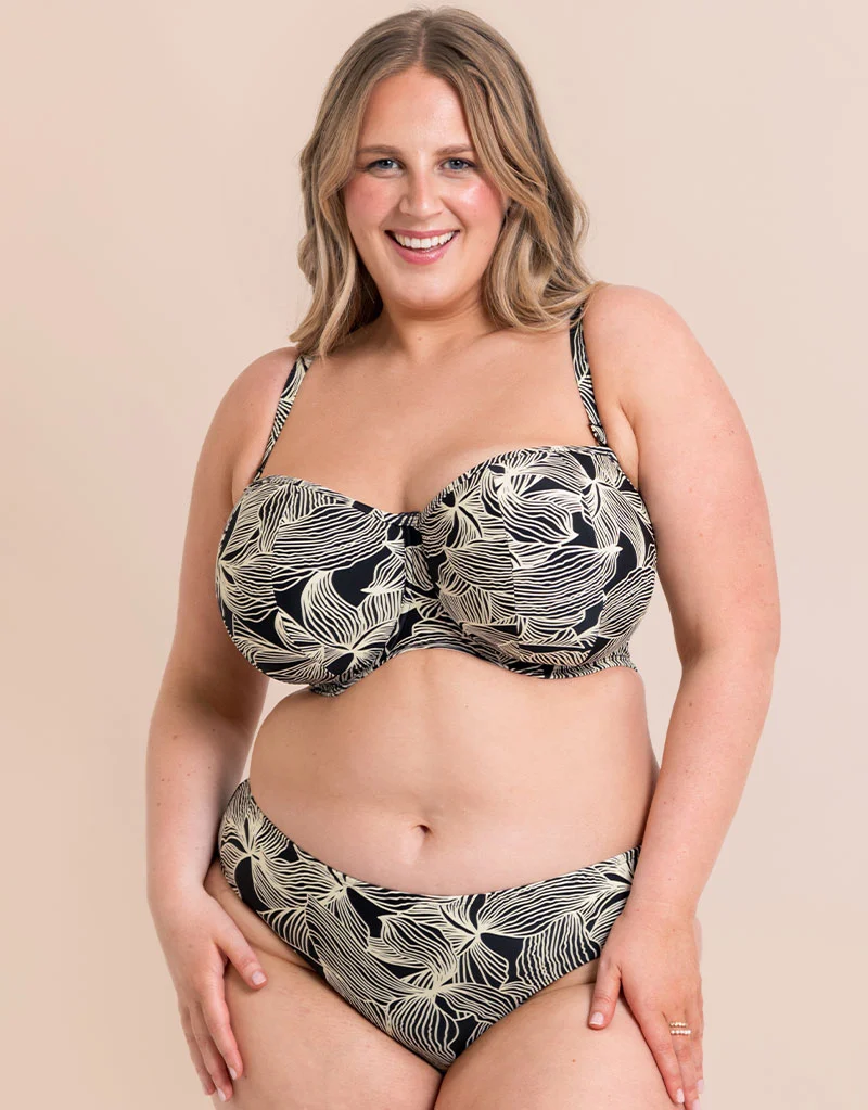 Curvy Kate Ripple Reef Bandeau Bikini Top Black Print