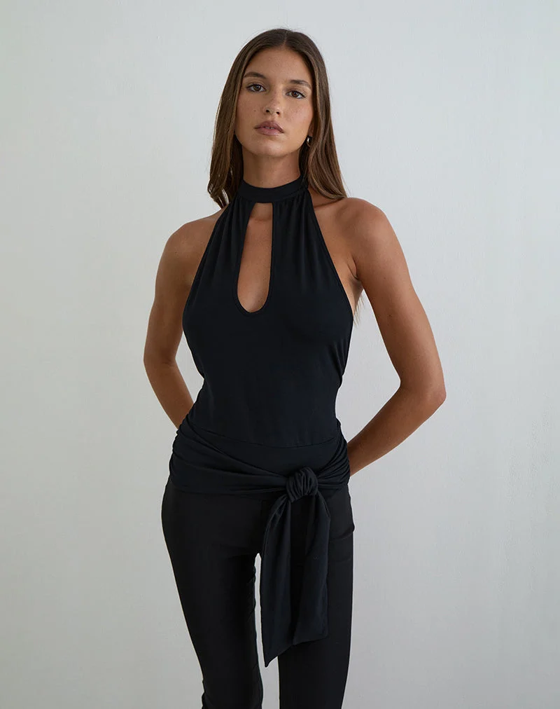 Verbina Keyhole Top aus Jersey, schwarz