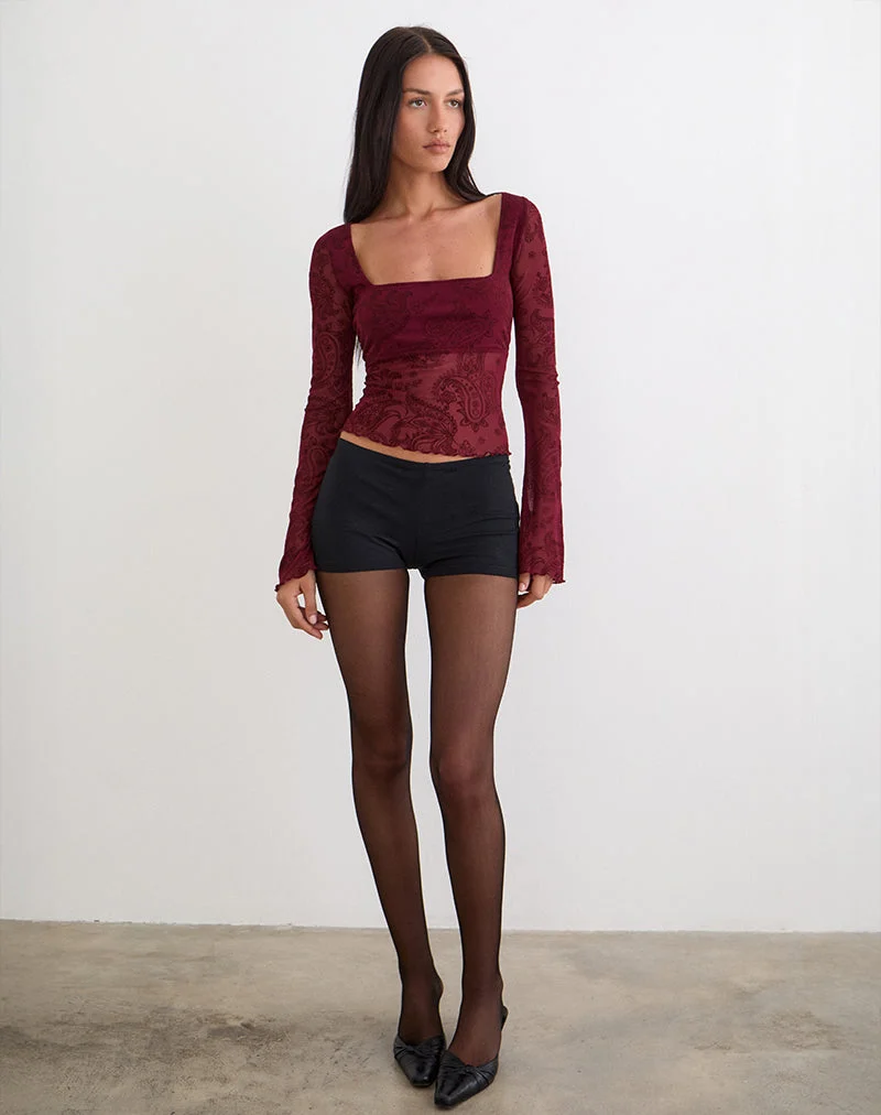 Nafre Top in Flock Compact Paisley Weinrot