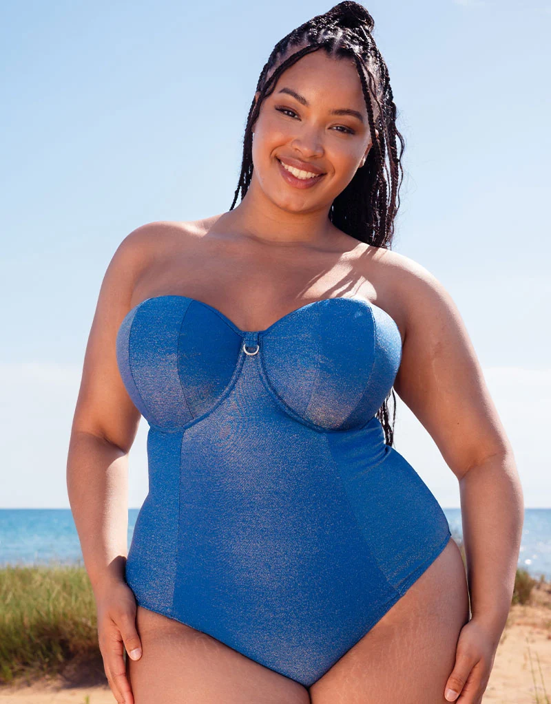 Curvy Kate Sapphire Seas Bandeau Strapless Multiway Swimsuit Blue Sparkle