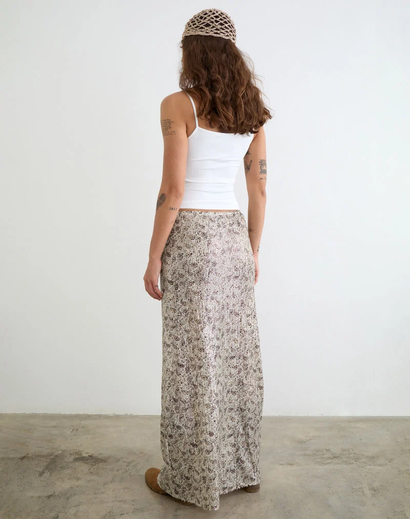 Vanessa-Maxirock mit Paisley-Muster und goldenen Pailletten