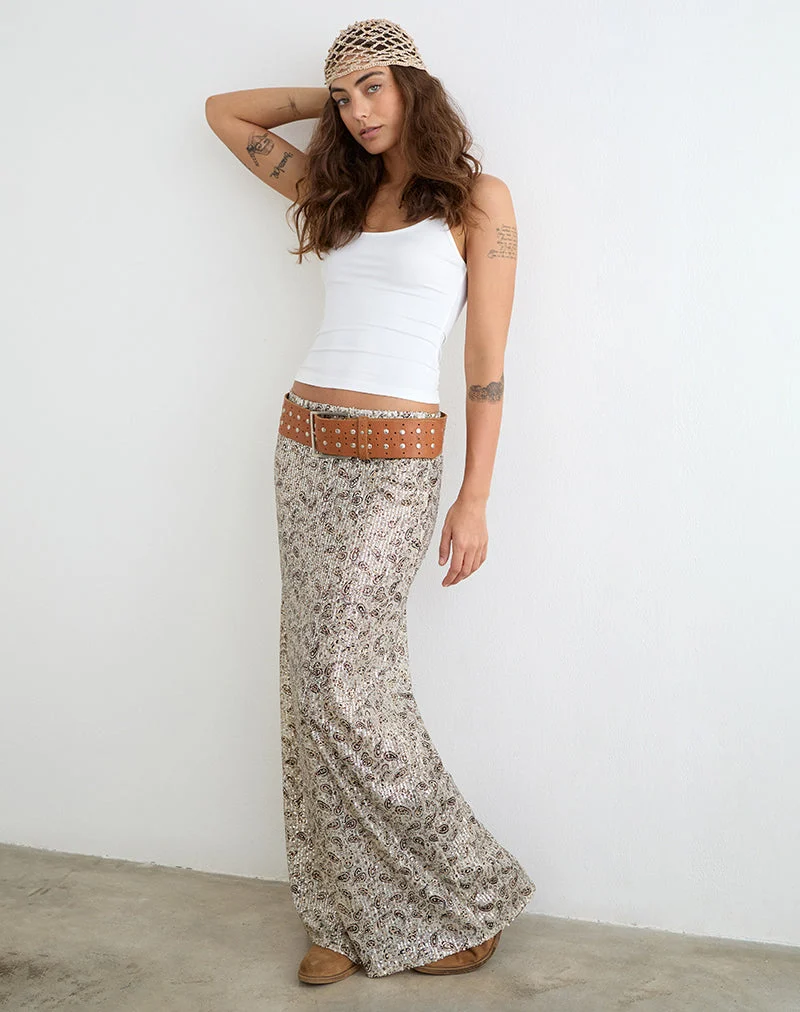 Vanessa-Maxirock mit Paisley-Muster und goldenen Pailletten