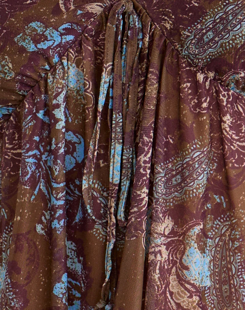 Concetta Langarm-Oberteil in „Feathery Paisley Brown“
