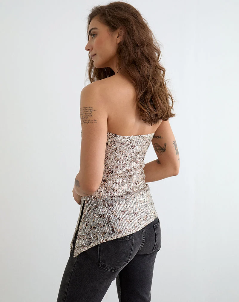 Brilia Bandeau-Top mit Paisley-Muster und goldenen Pailletten