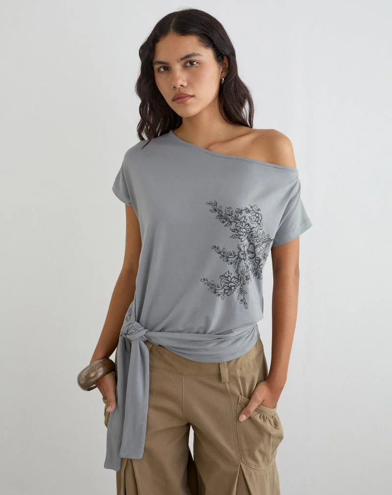 Lola-Oberteil mit Bindegürtel in „Artistic Floral Grey“