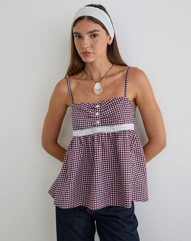 Flika Cami-Top in Mini-Gingham, Weinrot