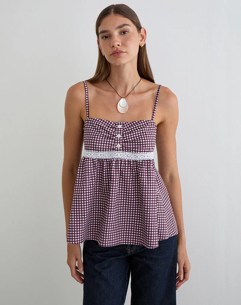 Flika Cami-Top in Mini-Gingham, Weinrot