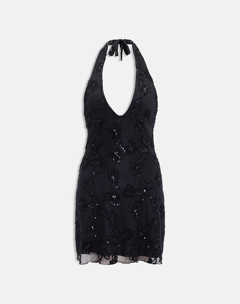Codami Minikleid aus Paillettenstrick in Schwarz