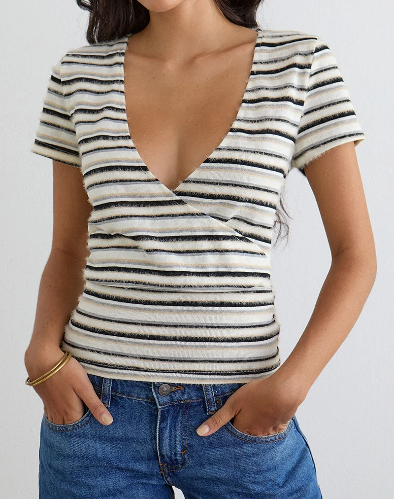 Lenice-Top aus creme- und braun gestreiftem Strick
