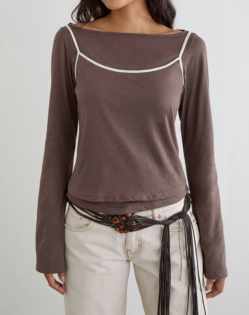 Laken-Langarmshirt in der Farbe „Walnut“ mit „Vanilla Ice“-Einfassung