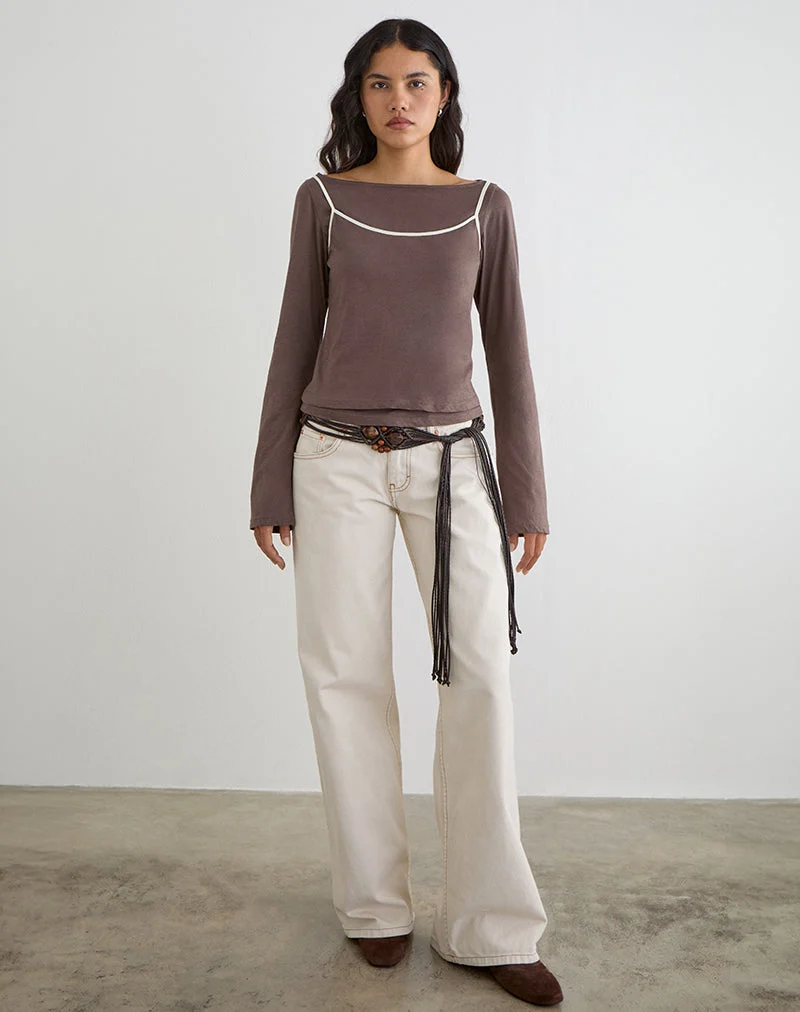 Laken-Langarmshirt in der Farbe „Walnut“ mit „Vanilla Ice“-Einfassung