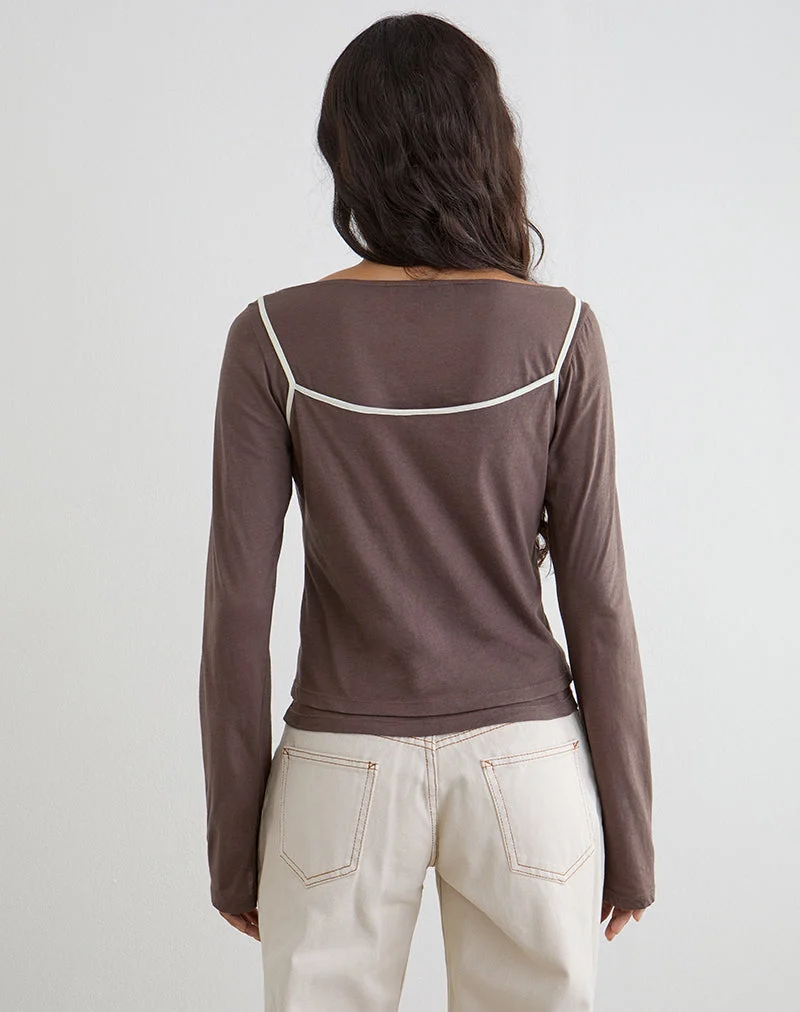Laken-Langarmshirt in der Farbe „Walnut“ mit „Vanilla Ice“-Einfassung