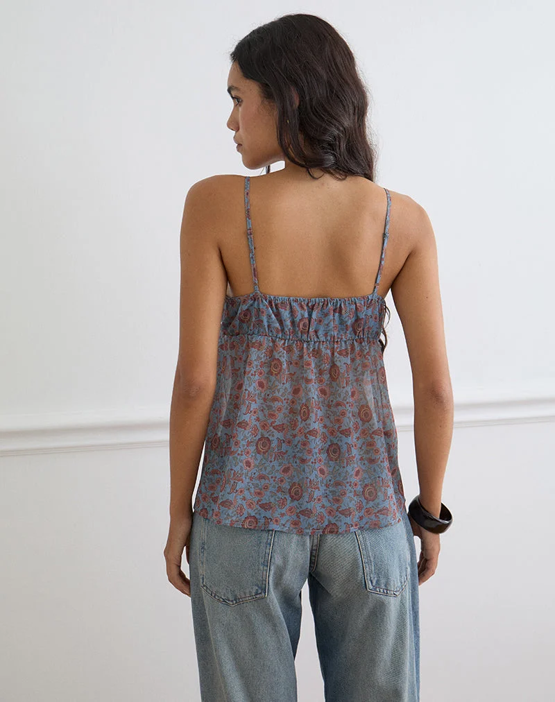 Camden Cami-Top aus Chiffon in der Farbe „Shadow Blossom Blue“