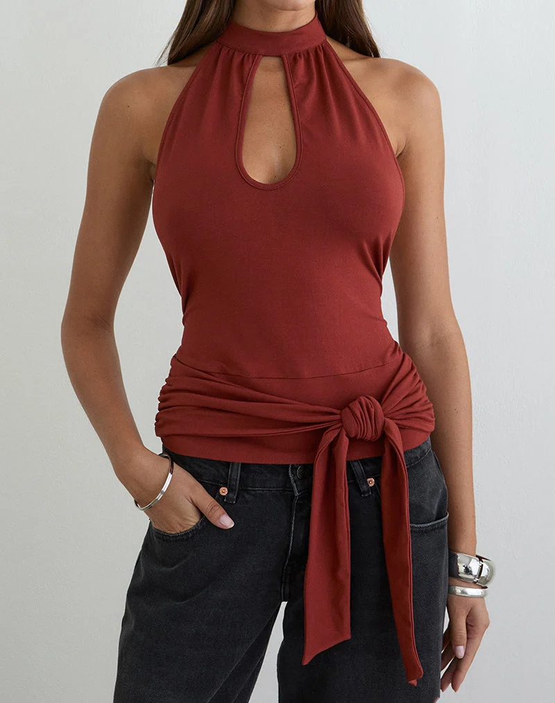 Verbina Keyhole Top aus Jersey in gebranntem Ziegelrot