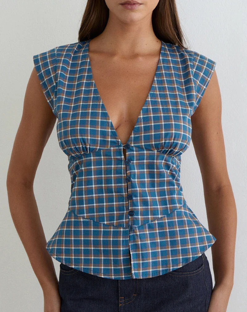 Devlon Bluse in mittelblauem Tartan