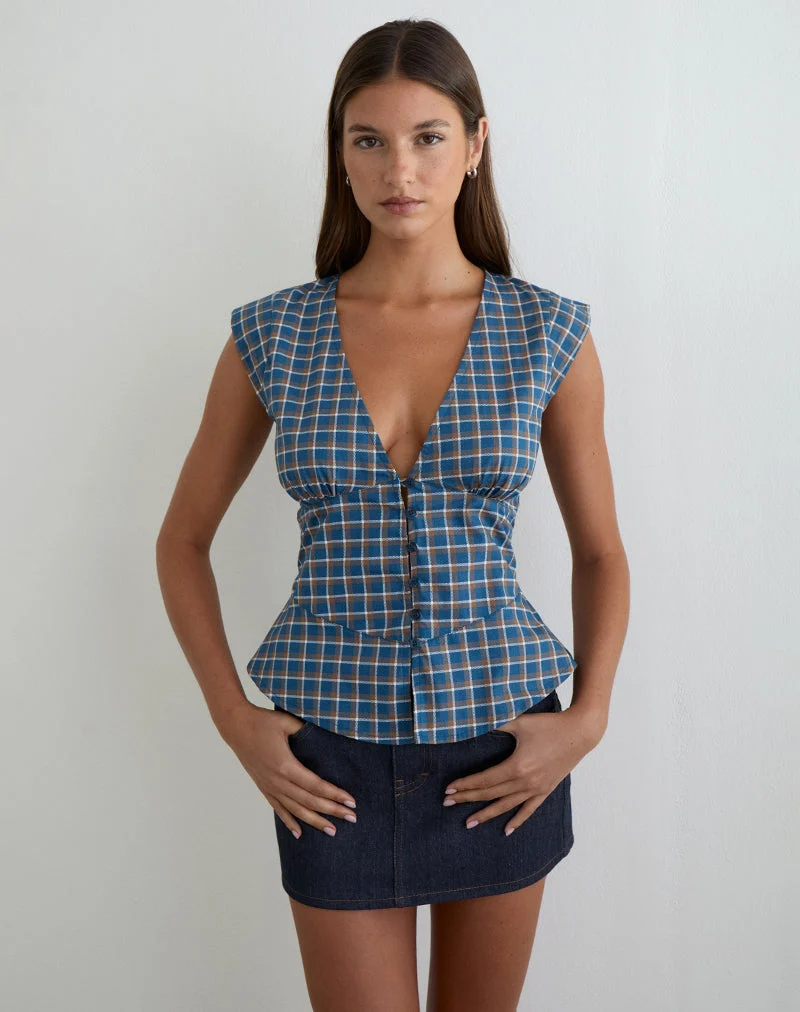 Devlon Bluse in mittelblauem Tartan
