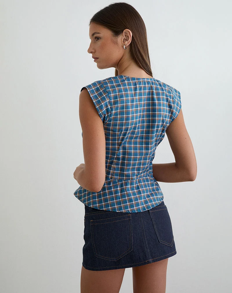 Devlon Bluse in mittelblauem Tartan