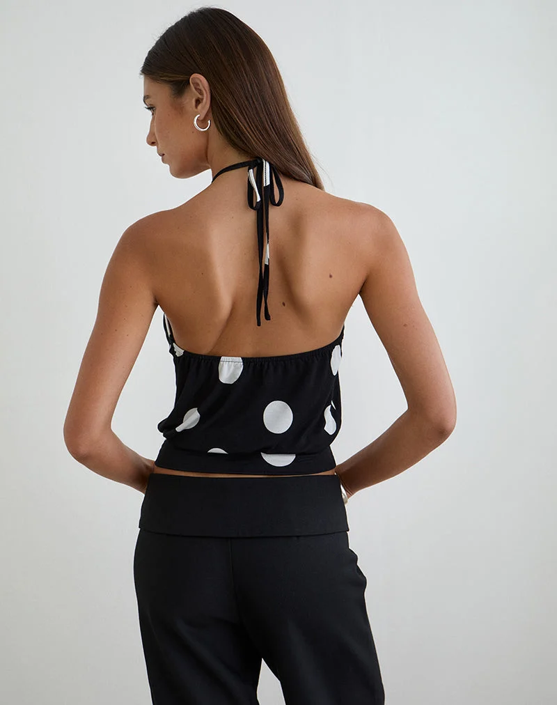 Saerin Neckholder-Top in Schwarz mit weißen Polka-Punkten