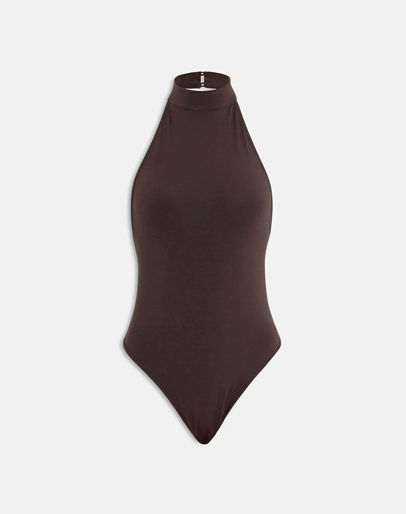 Raleah Neckholder-Body aus Jersey in Bitter Chocolate