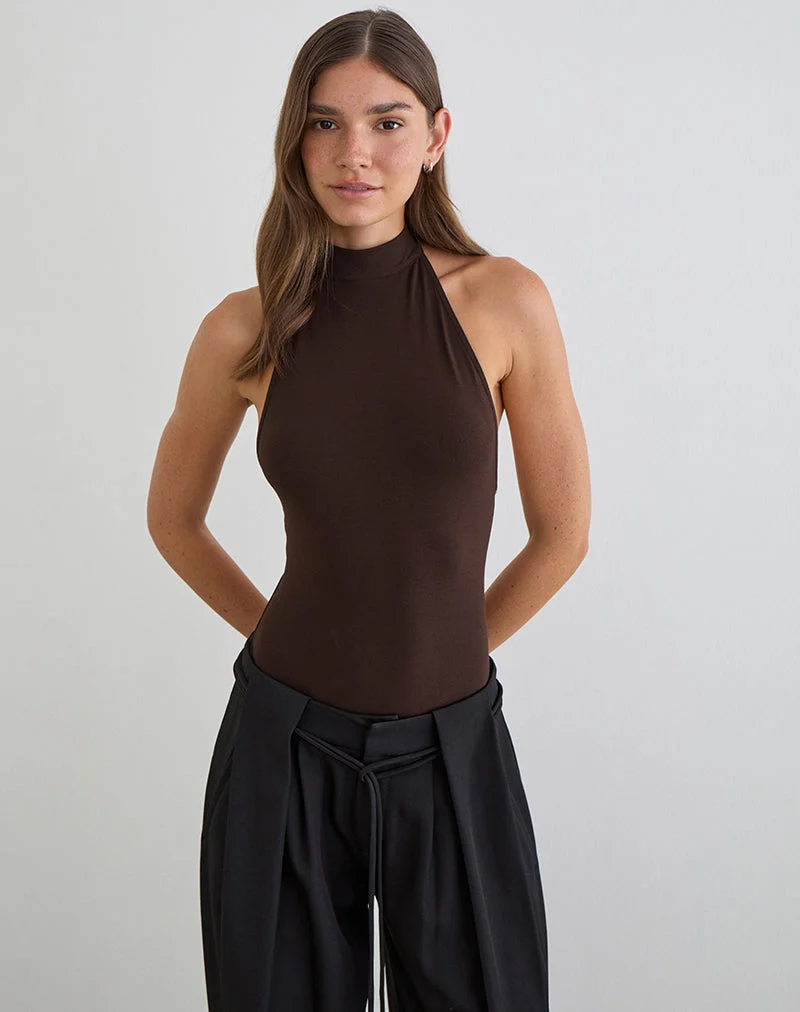Raleah Neckholder-Body aus Jersey in Bitter Chocolate