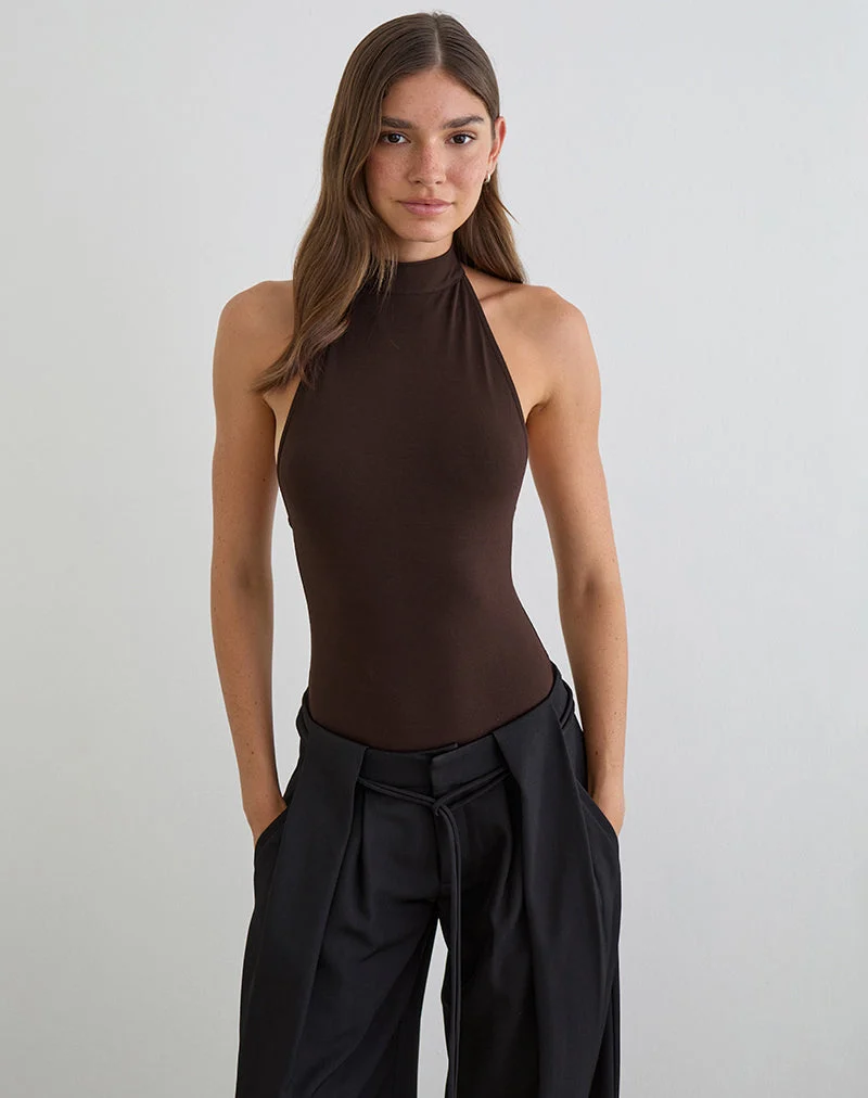 Raleah Neckholder-Body aus Jersey in Bitter Chocolate