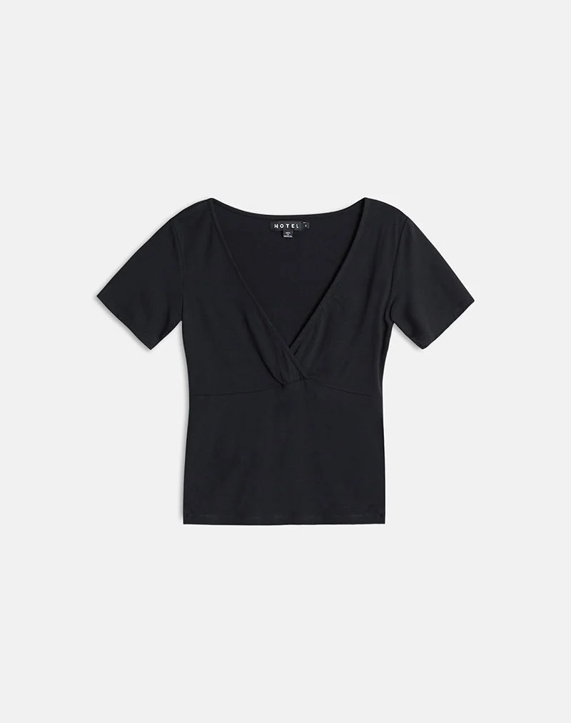 Lobos Crossover-Oberteil aus Rayon-Jersey, schwarz