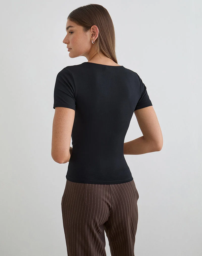 Lobos Crossover-Oberteil aus Rayon-Jersey, schwarz