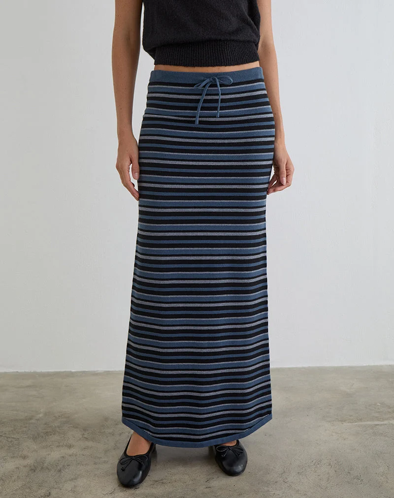 Tarmina Maxirock aus gestreiftem Strickstoff in Blau und Grau