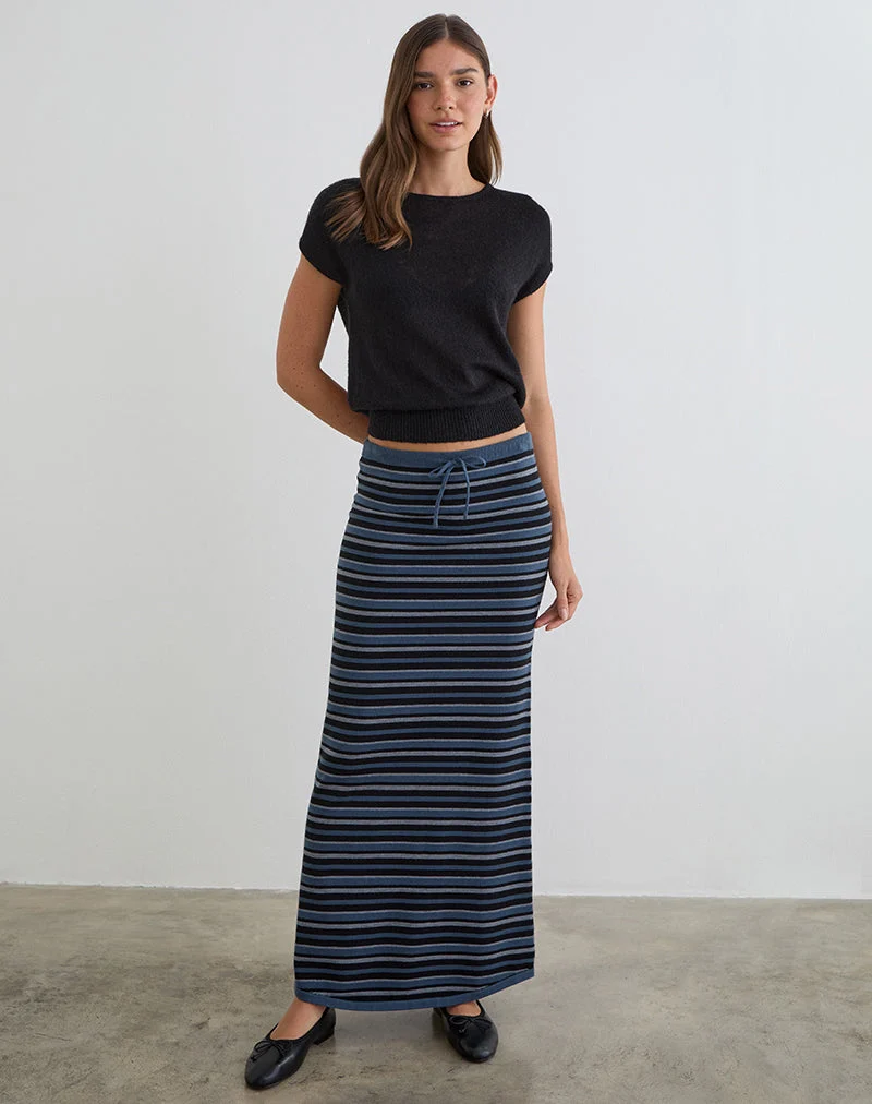 Tarmina Maxirock aus gestreiftem Strickstoff in Blau und Grau