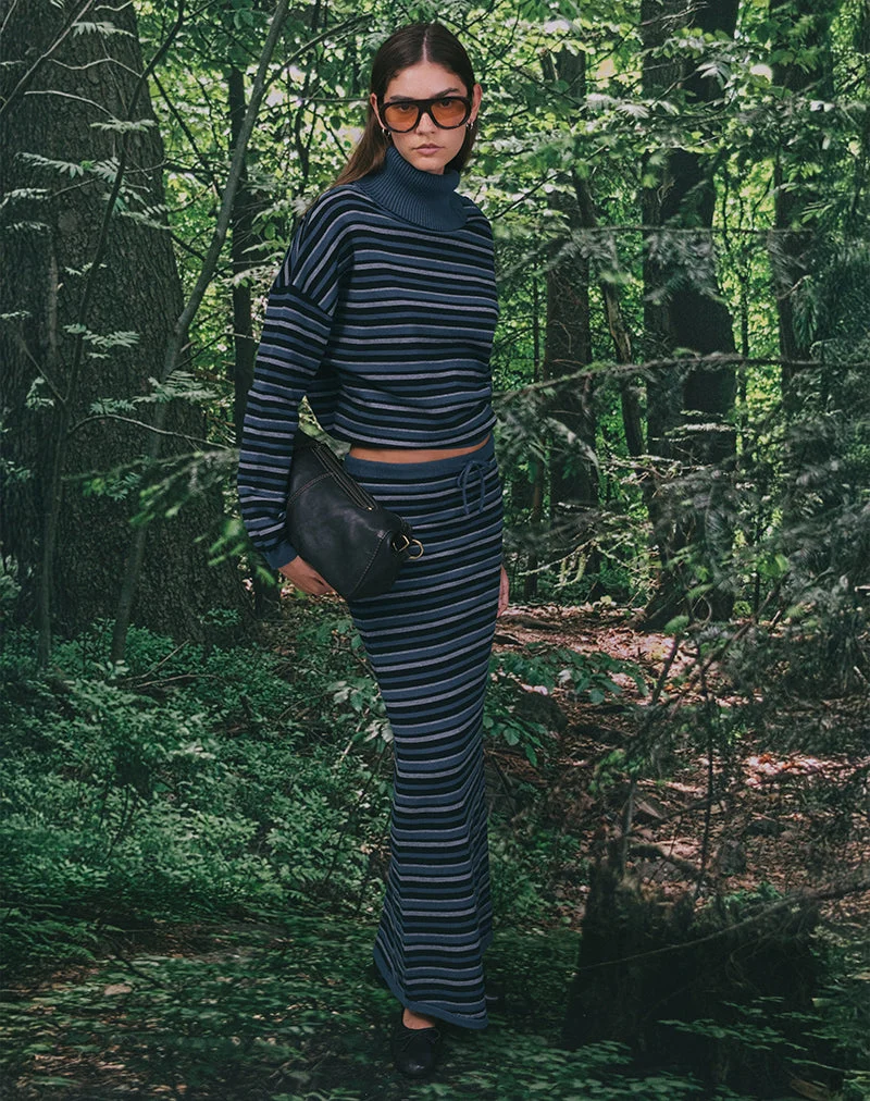 Tarmina Maxirock aus gestreiftem Strickstoff in Blau und Grau