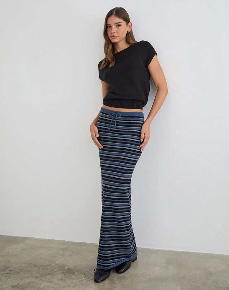 Tarmina Maxirock aus gestreiftem Strickstoff in Blau und Grau