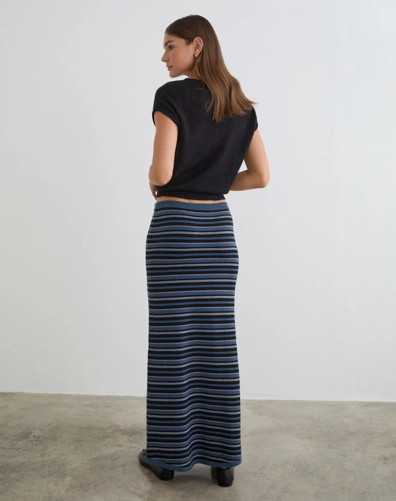 Tarmina Maxirock aus gestreiftem Strickstoff in Blau und Grau