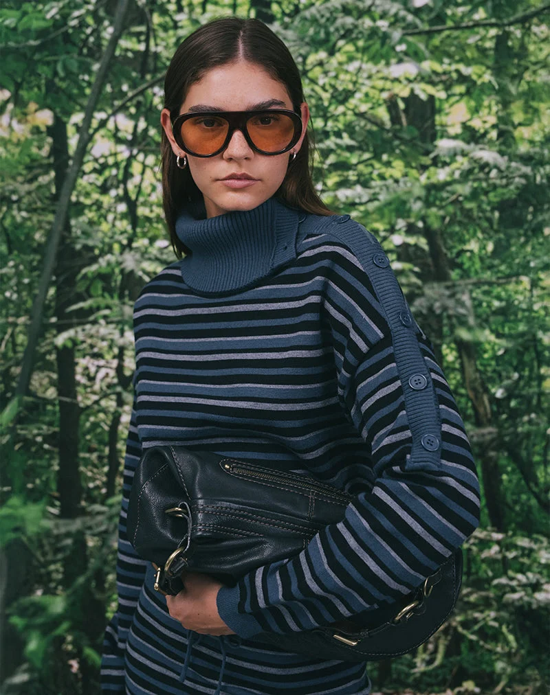 Muniar Pullover aus gestricktem Streifenstoff in Blaugrau