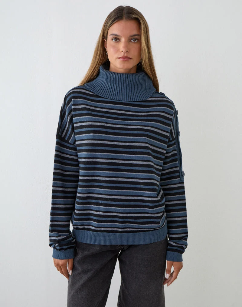 Muniar Pullover aus gestricktem Streifenstoff in Blaugrau