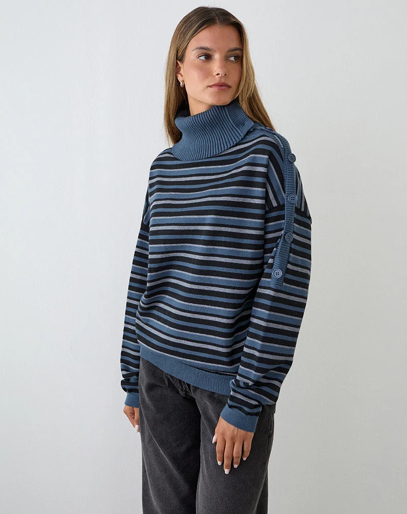 Muniar Pullover aus gestricktem Streifenstoff in Blaugrau