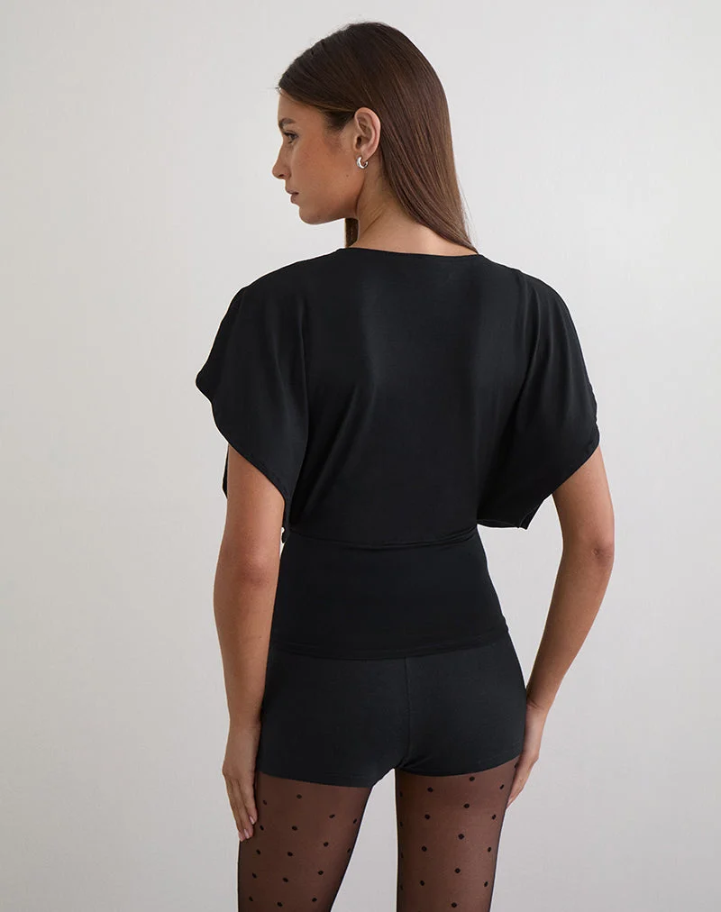 Amarata Batwing-Oberteil aus Rayon-Jersey, schwarz
