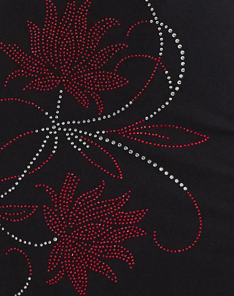 Zavine Midikleid aus Cupro mit Diamante-Blume in Schwarz