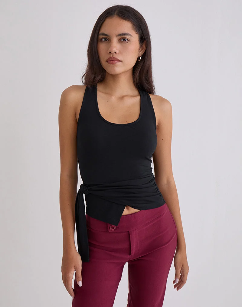 Tanzy Tie Top aus Jersey, schwarz