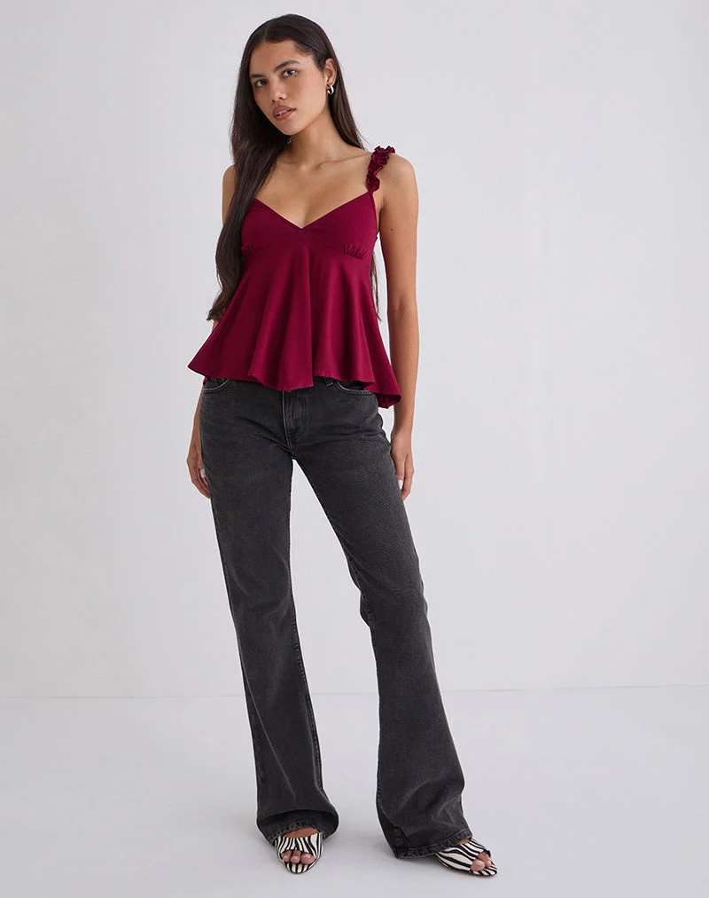 Sable Floaty Cami Top aus Jersey in Burgunderrot