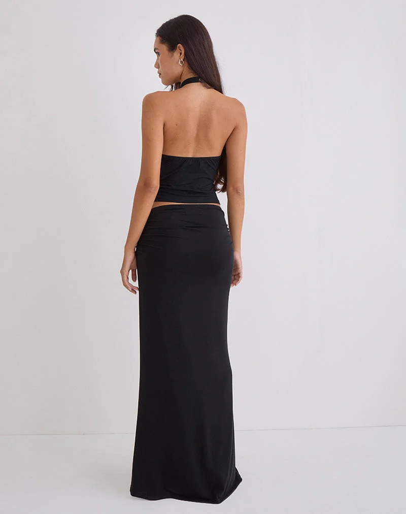 Naisra Maxirock aus Cupro mit Diamante-Blumenmuster in Schwarz
