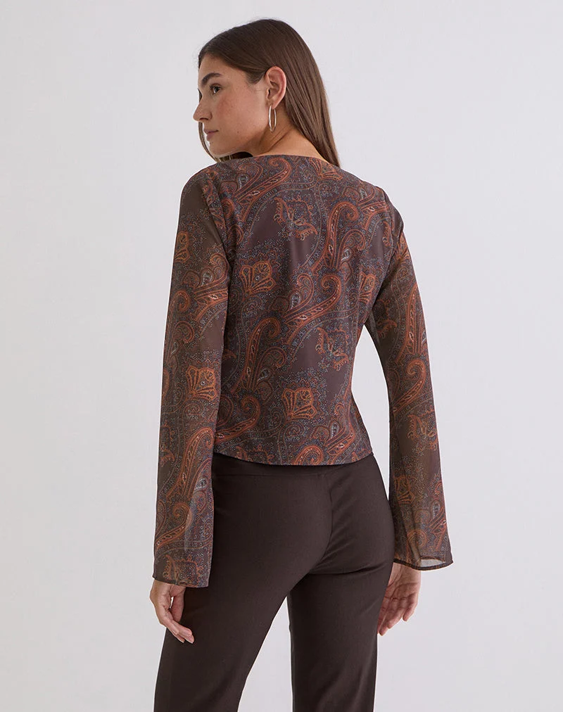 Karilo Langarm-Oberteil aus Chiffon in Royal Paisley Burgundy