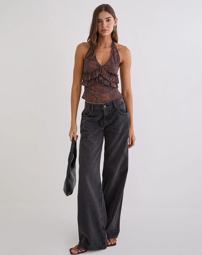 Casoya Top aus Chiffon Royal Paisley Burgunderrot