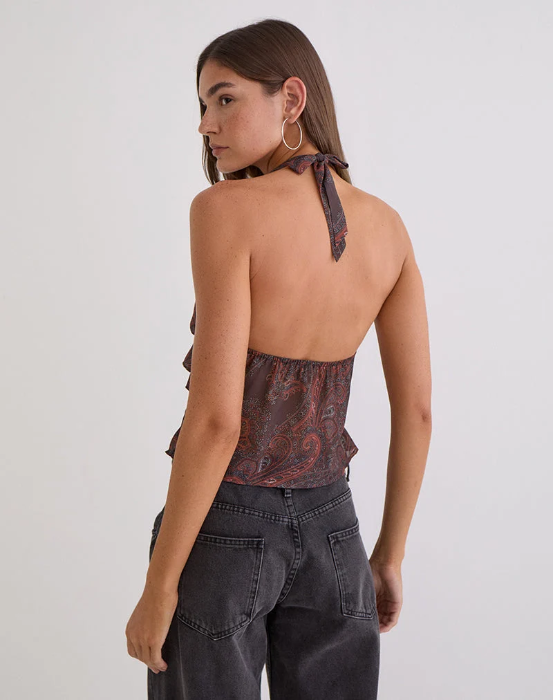 Casoya Top aus Chiffon Royal Paisley Burgunderrot