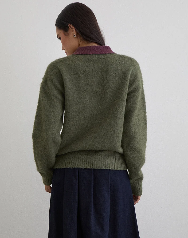 Marvina Pullover aus Strick, grün mit gelben Streifen