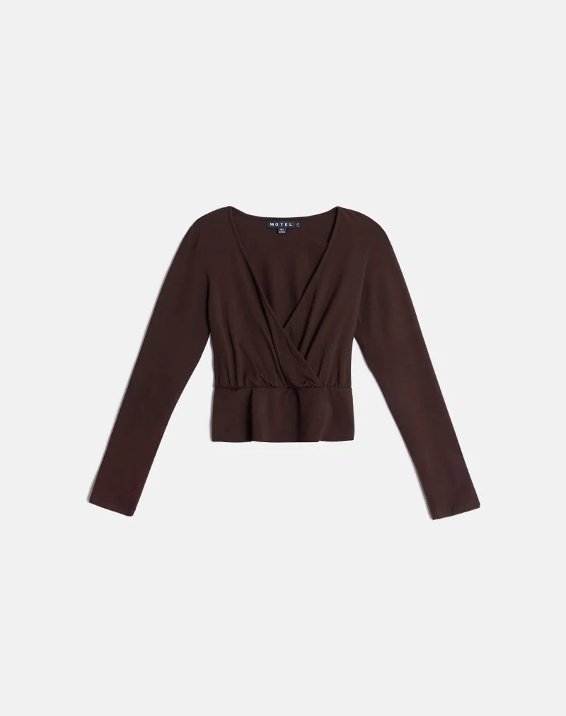 Sheon Langarm-Oberteil aus Rayon-Jersey in Bitter Chocolate