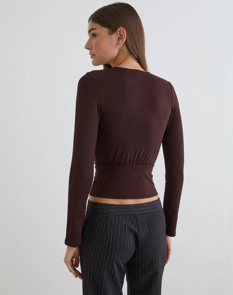 Sheon Langarm-Oberteil aus Rayon-Jersey in Bitter Chocolate