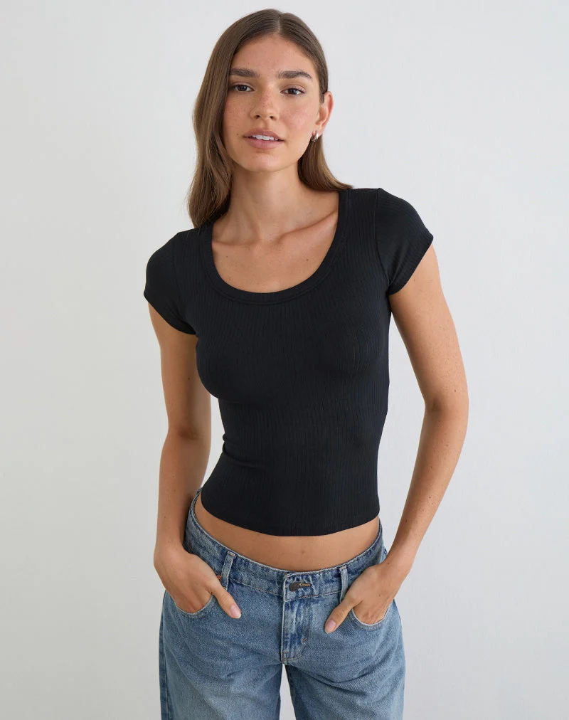 Sumala T-Shirt in dickem Rippstrick, schwarz