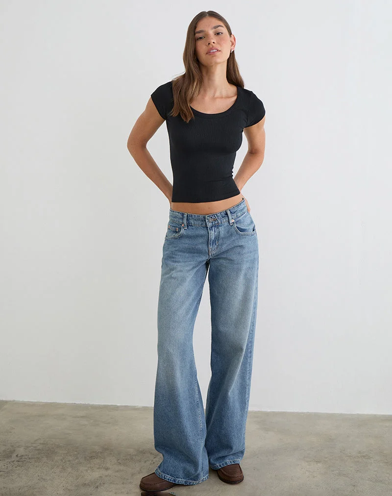 Sumala T-Shirt in dickem Rippstrick, schwarz